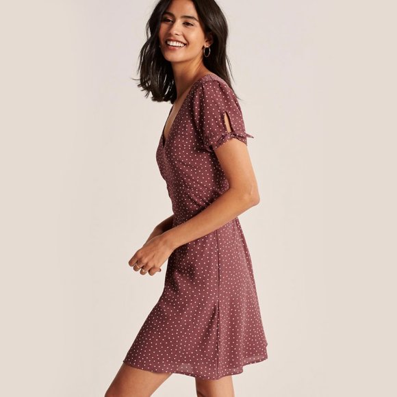 SOLD Tie Sleeve Dress Polka Dot Dusty Pink size M - Picture 4 of 7